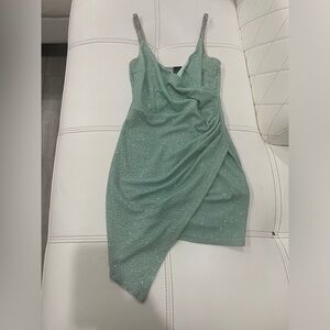 Light Green Windsor Sparkly Mini Dress Diamond Strings